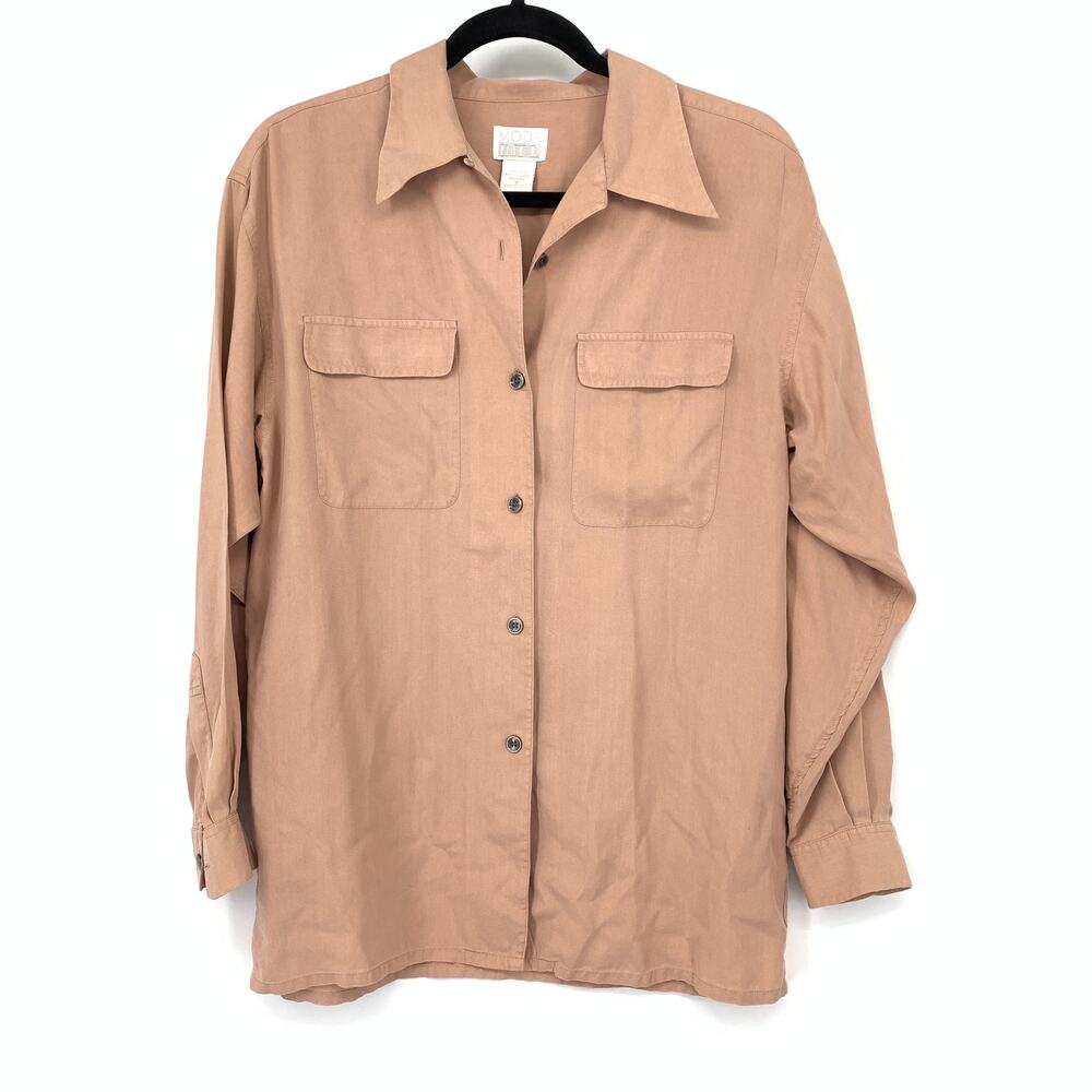 VTG Moda Intl Button Front Long Sleeve Shirt Womens Size Small Blush Pink Silk